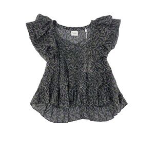Marant Etoile Madrana Top 38 Faded Black Good Floral Ruffle Flutter Sleeve